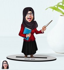 Kişiye Özel Kadın Din Kültürü ve Ahlak Bilgisi Öğretmeni Karikatürlü Ahşap Biblo Model-1