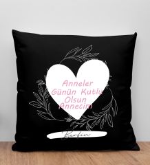 BK Gift Kişiye Özel İsimli Anneler Günü Tasarımlı Siyah Kırlent Yastık, Anneye Hediye, Ev Dekorasyonu, Anneler Günü Hediyesi-2
