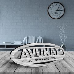 Kişiye Özel Mesleki Avukat Ahşap Masa İsimliği (Model E2)