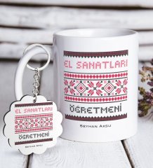 Kişiye Özel El Sanatları Öğretmeni Beyaz Kupa ve Anahtarlık Hediye Seti