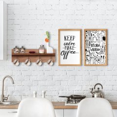 BK Home Doğal Ahşap Raflı Dekoratif Fincan Askılığı ve 2’li Mutfak Konseptli Ahşap Tablo-6