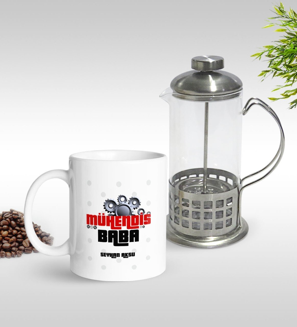 Kişiye Özel Mühendis Baba Tasarımlı Kupa & French Press Seti-1