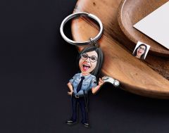 BK Gift Kişiye Özel Polis Karikatürlü Ahşap Anahtarlık-3 Sevgiliye Hediye, Arkadaşa Hediye, Doğum Günü Hediyesi