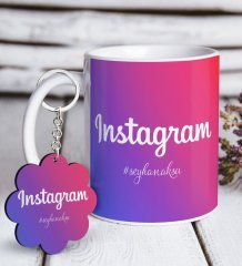 Kişiye Özel Instagram Beyaz Kupa ve Anahtarlık Hediye Seti