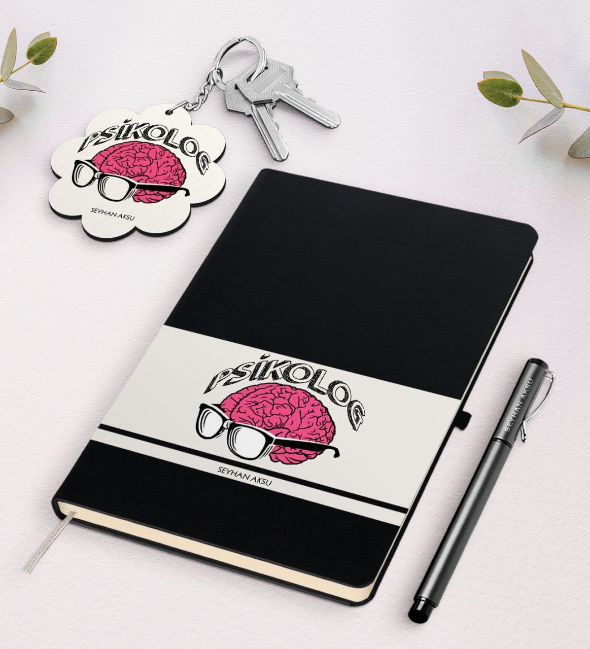 Kişiye Özel Psikolog Siyah Defter Kalem Ve Anahtarlık Hediye Seti-1