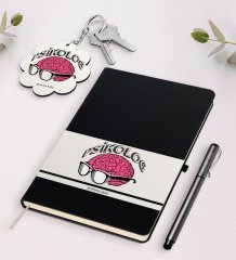 Kişiye Özel Psikolog Siyah Defter Kalem Ve Anahtarlık Hediye Seti-1