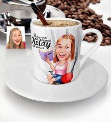 Kişiye Özel Bayan Öğrenci Karikatür Türk Kahvesi Fincanı - 1