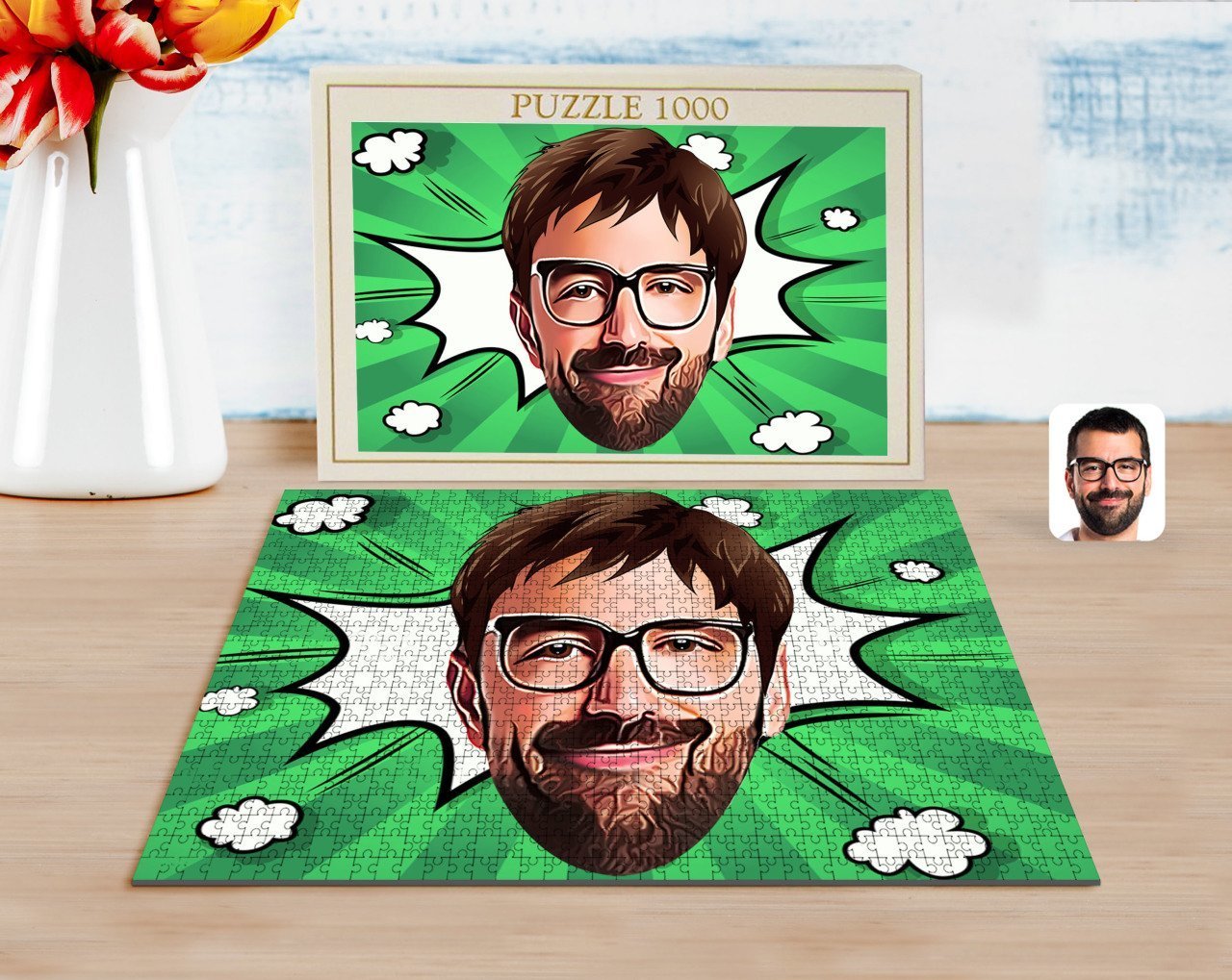 Kişiye Özel Erkek Yüz Karikatürlü 1000 Parça Profesyonel Puzzle-1