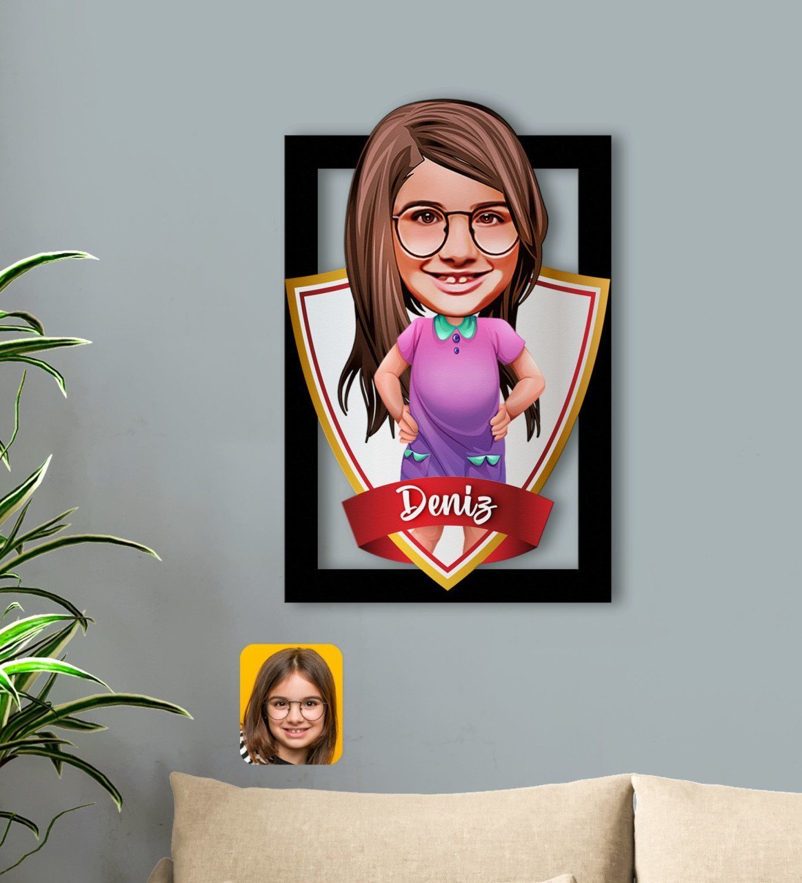 Kişiye Özel İsimli Kız Çocuk Karikatürlü 3D Ahşap Tablo-3