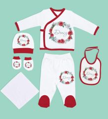 BK Kids Kişiye Özel Hastane Çıkışı, Bebek Kıyafeti, Yeni Doğan Bebek Hediyesi, 6 Parça Kırmızı Bebek Elbise Giyim Seti-17