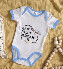 BK Kids Pilot Olucam Tasarımlı Mavi Bebek Body Zıbın-1