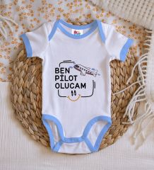 BK Kids Pilot Olucam Tasarımlı Mavi Bebek Body Zıbın-1