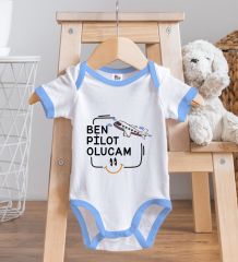 BK Kids Pilot Olucam Tasarımlı Mavi Bebek Body Zıbın-1