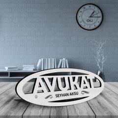 Kişiye Özel Mesleki Avukat Ahşap Masa İsimliği - E1