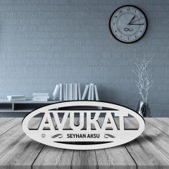 Kişiye Özel Mesleki Avukat Ahşap Masa İsimliği - E1