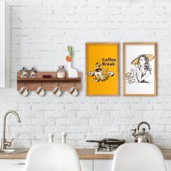 BK Home Doğal Ahşap Raflı Dekoratif Fincan Askılığı ve 2’li Mutfak Konseptli Ahşap Tablo-5