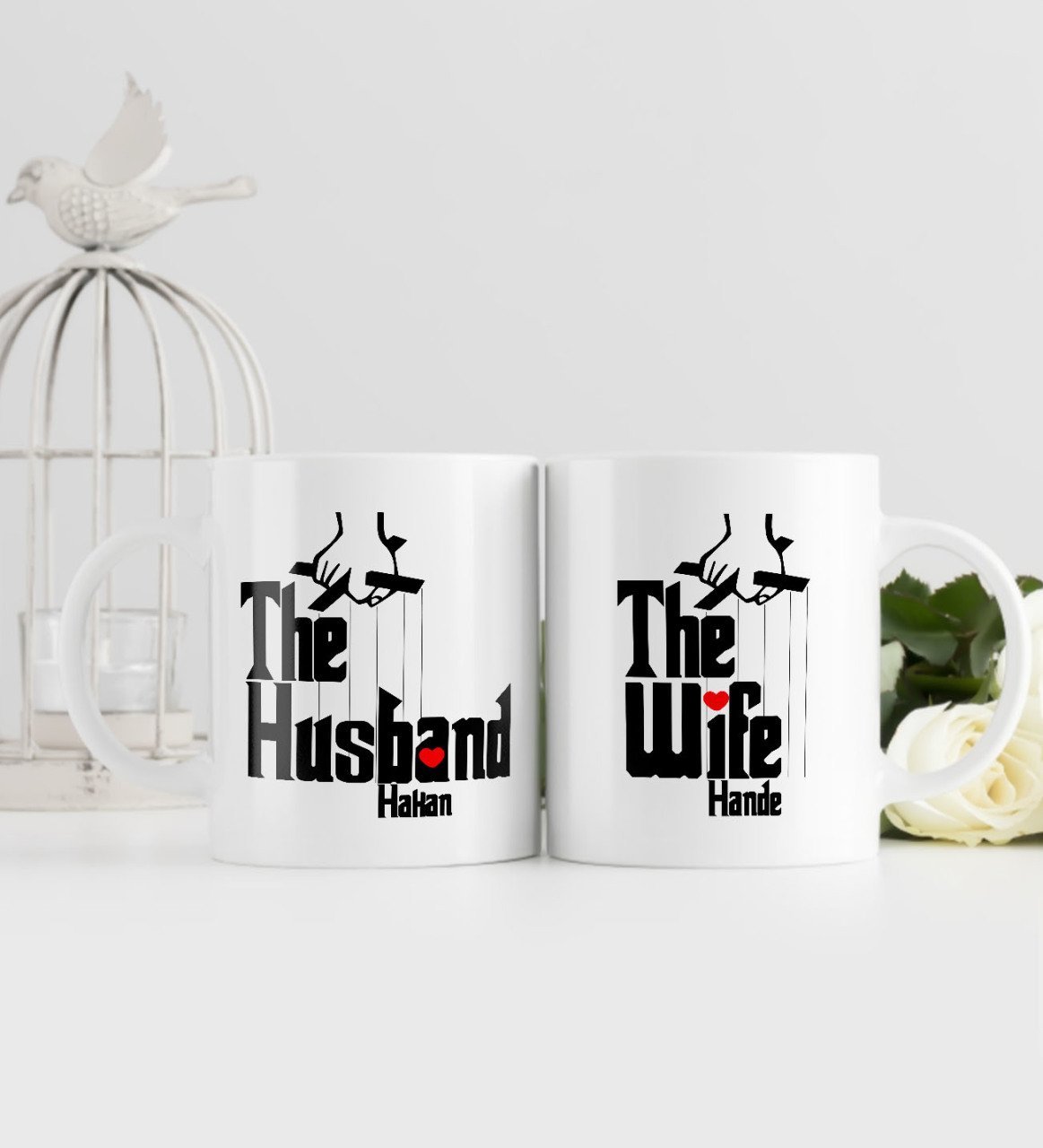 Kişiye Özel The Husband ve The Wife Tasarımlı İkili Beyaz Kupa Bardak-1