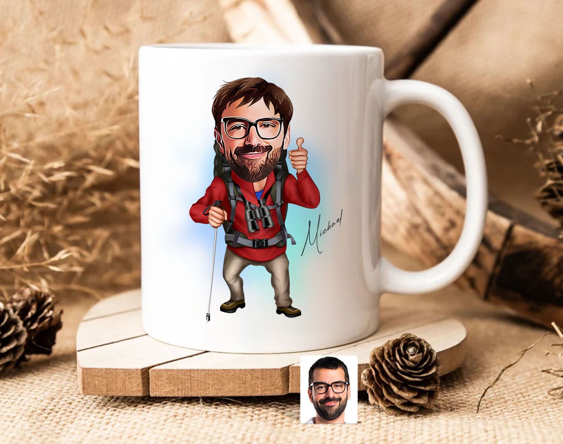 Bk Gift Kişiye Özel Erkek Gezgin Karikatürlü Beyaz Kupa Bardak-1, Sevgiliye Hediye, Arkadaşa Hediye