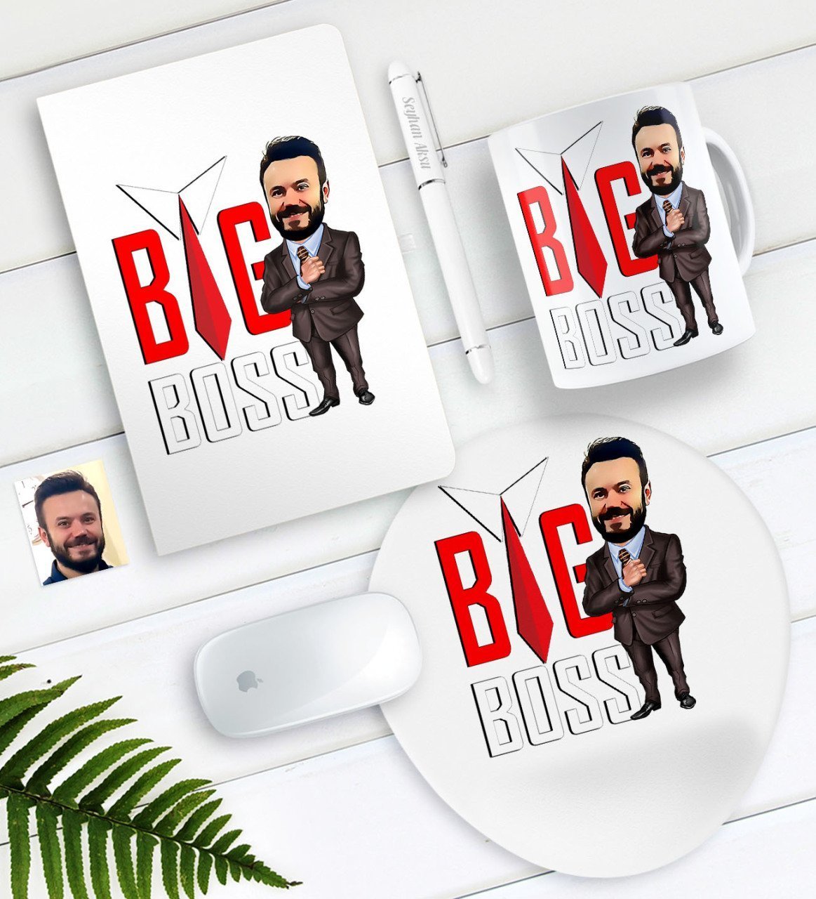 Kişiye Özel Bay Big Boss Karikatürlü Defter Kalem Kupa Mouse Pad Seti-4