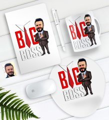 Kişiye Özel Bay Big Boss Karikatürlü Defter Kalem Kupa Mouse Pad Seti-4