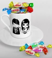 Kişiye Özel Sevgililer Günü Türk Kahvesi Fincanı ve Haribo Şeker Hediye Seti-98