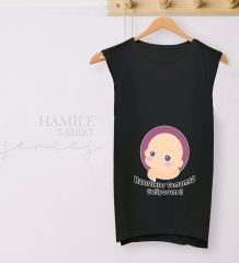 BK Gift Esprili Tasarım Siyah Sıfır Kol Hamile Tişört-1, Hamile Giyim, Eşe Hediye