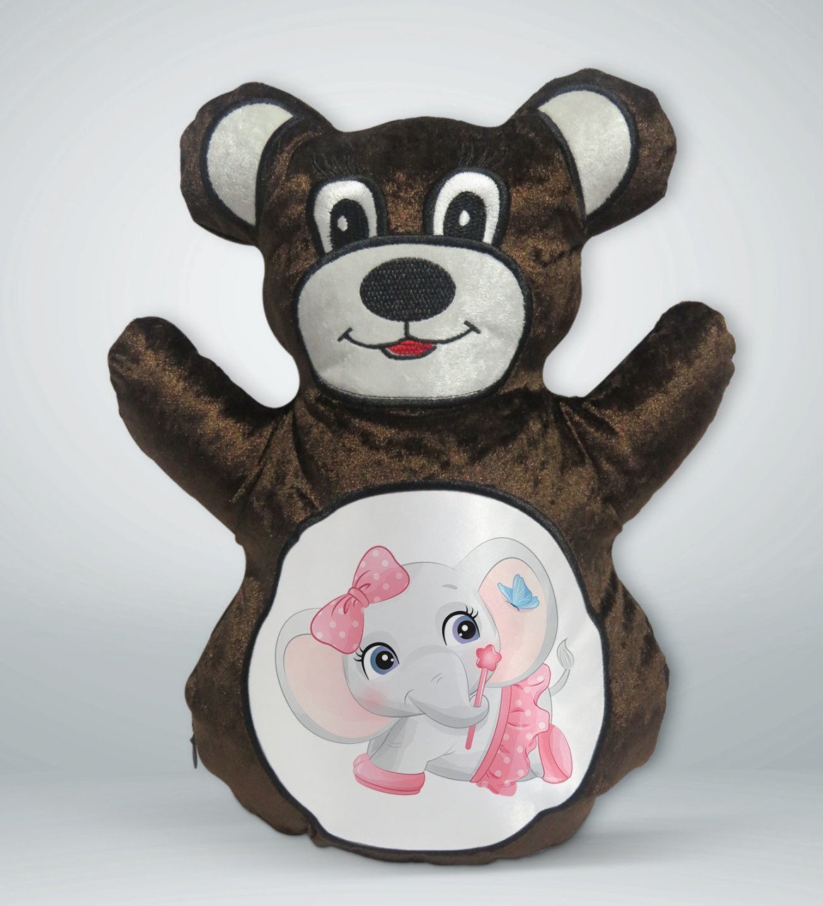 BK Gift Sevimli Fil Tasarımlı Kahverengi Ayıcık Yastık-7
