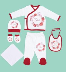 BK Kids Kişiye Özel Hastane Çıkışı, Bebek Kıyafeti, Yeni Doğan Bebek Hediyesi, 6 Parça Kırmızı Bebek Elbise Giyim Seti-16