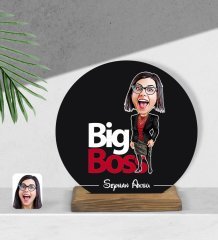 Kişiye Özel Kadın Big Boss Karikatürlü Yuvarlak Ahşap Biblo-2
