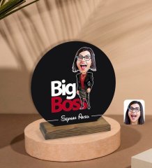 Kişiye Özel Kadın Big Boss Karikatürlü Yuvarlak Ahşap Biblo-2