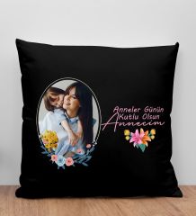 BK Gift Kişiye Özel Fotoğraflı Anneler Günü Tasarımlı Siyah Kırlent Yastık, Anneye Hediye, Ev Dekorasyonu, Anneler Günü Hediyesi-1