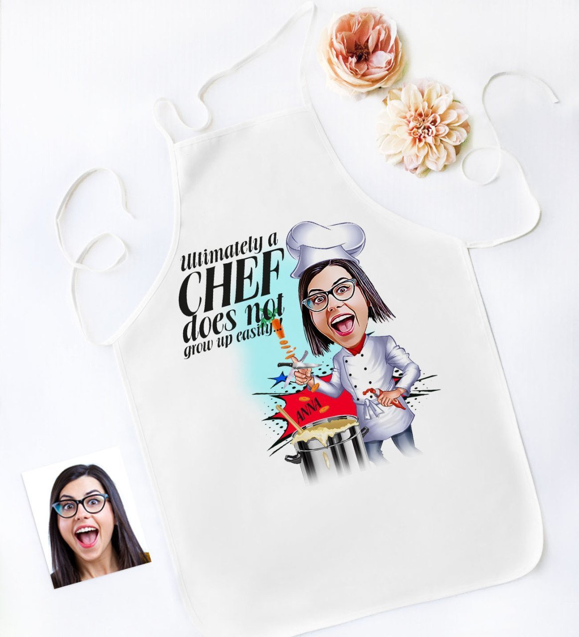 Personalized Chef Cartoon White Kitchen Apron - 4