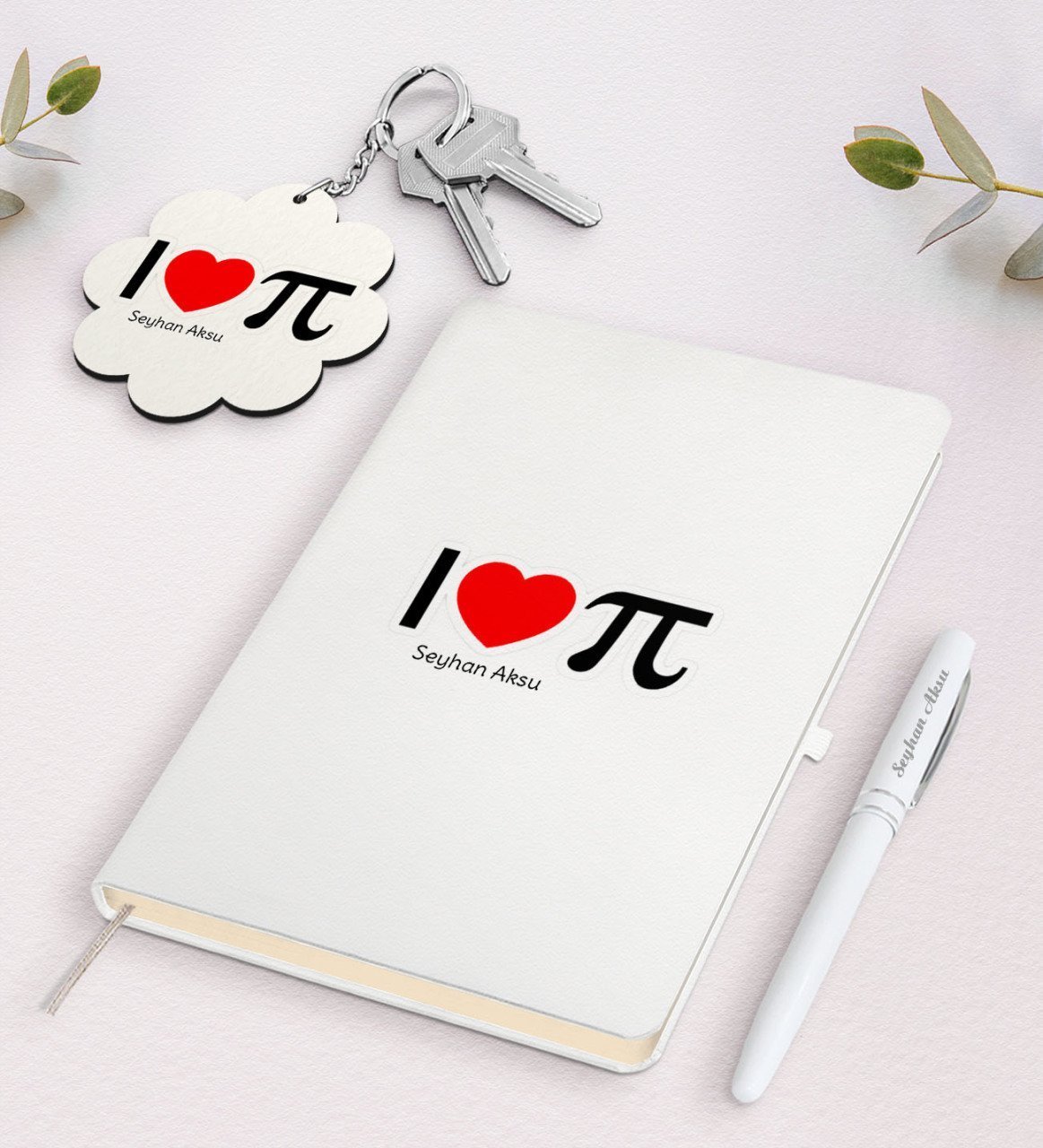 Kişiye Özel Matematik Öğretmeni Beyaz Defter Kalem ve Anahtarlık Hediye Seti-12