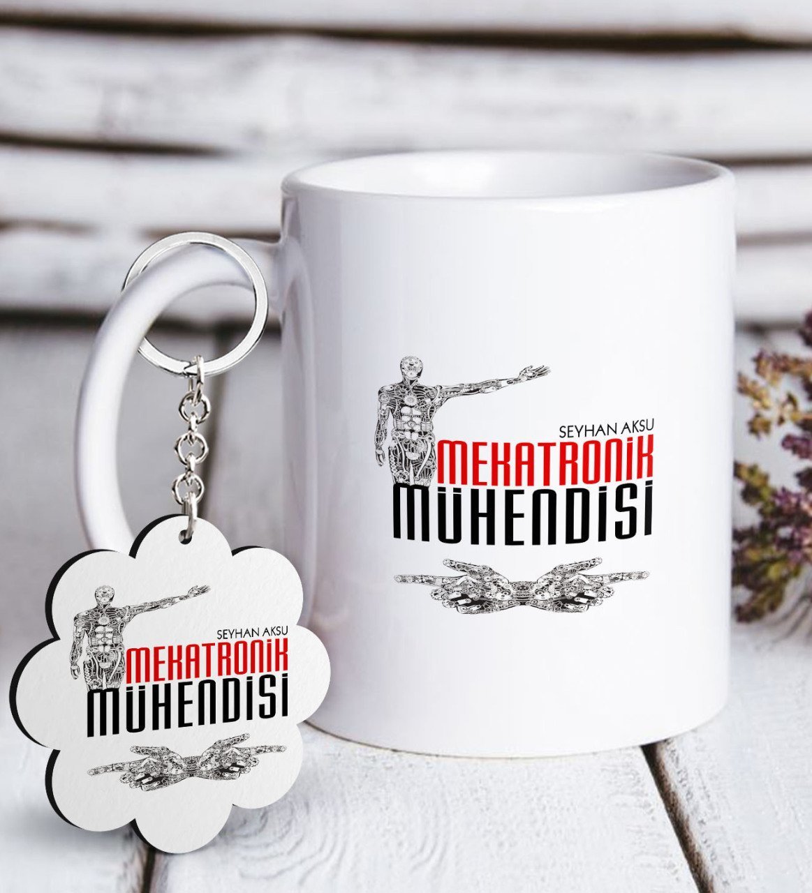 Kişiye Özel Mesleki Mekatronik Mühendisi Beyaz Kupa ve Anahtarlık Hediye Seti