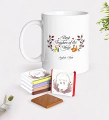 Kişiye Özel Yılın En İyi Öğretmeni Beyaz Kupa ve Çikolata Hediye Seti-1