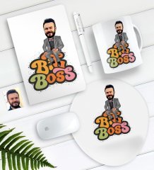 Kişiye Özel Bay Big Boss Karikatürlü Defter Kalem Kupa Mouse Pad Seti-3