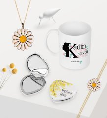 Kadınlar Gününe Özel Kupa Çiçekli Ayna Papatya Kolye Bileklik Seti - 4