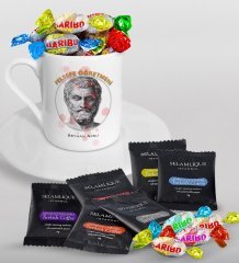 Kişiye Özel Felsefe Öğretmeni Türk Kahvesi Fincanı Selamlique Karışık Türk Kahvesi ve Haribo Şeker Hediye Seti-1