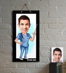 Kişiye Özel Bay Hemşir Karikatür Ahşap Tablo - 1