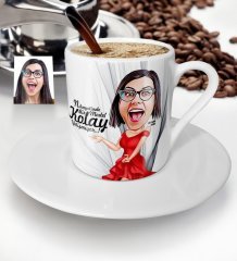 Kişiye Özel Bayan Model Karikatür Türk Kahvesi Fincanı - 1