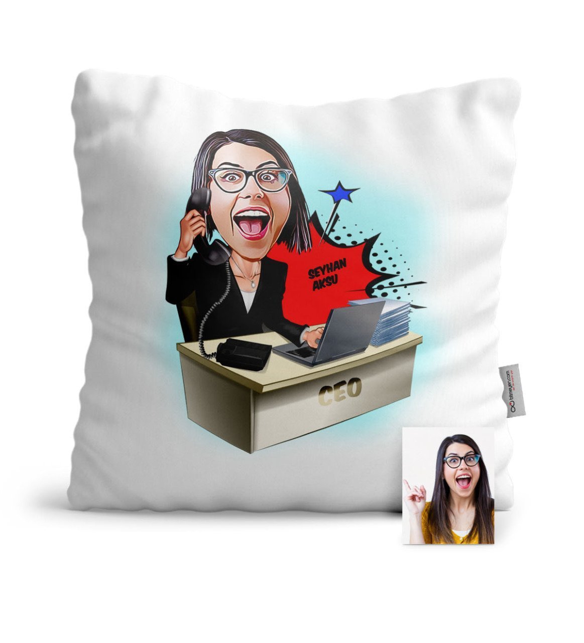 Kişiye Özel Bayan CEO Karikatür Saten Yastık - 1