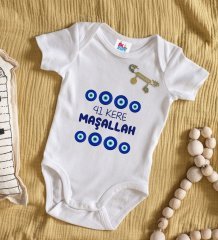 BK Kids Kişiye Özel Maşallah Tasarımlı Beyaz Bebek Body Zıbın ve Erkek Bebek İğnesi Hediye Seti-2
