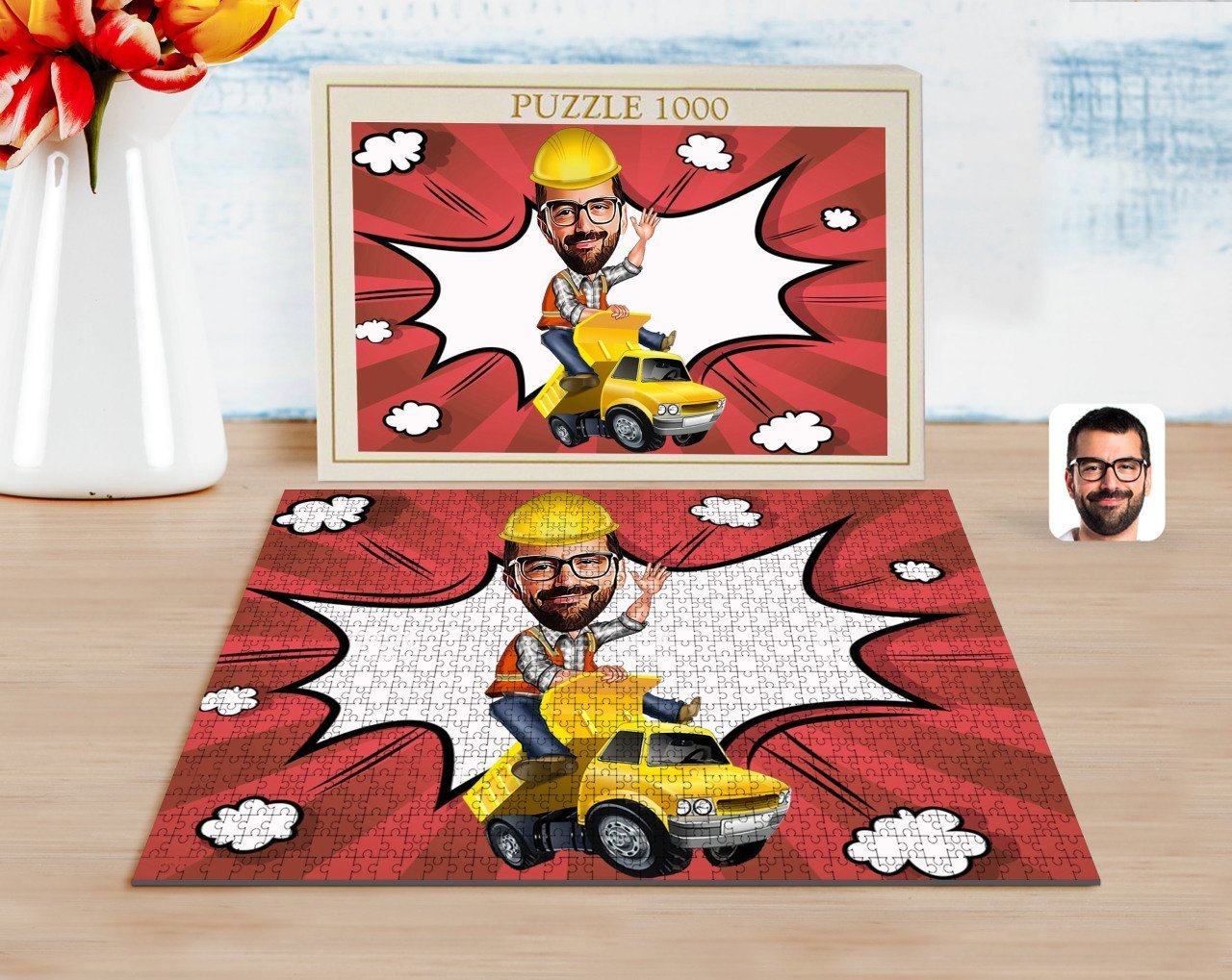 Kişiye Özel Erkek Yol Mühendisi Karikatürlü 1000 Parça Profesyonel Puzzle-1