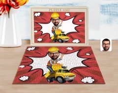 Kişiye Özel Erkek Yol Mühendisi Karikatürlü 1000 Parça Profesyonel Puzzle-1