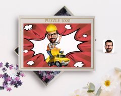Kişiye Özel Erkek Yol Mühendisi Karikatürlü 1000 Parça Profesyonel Puzzle-1
