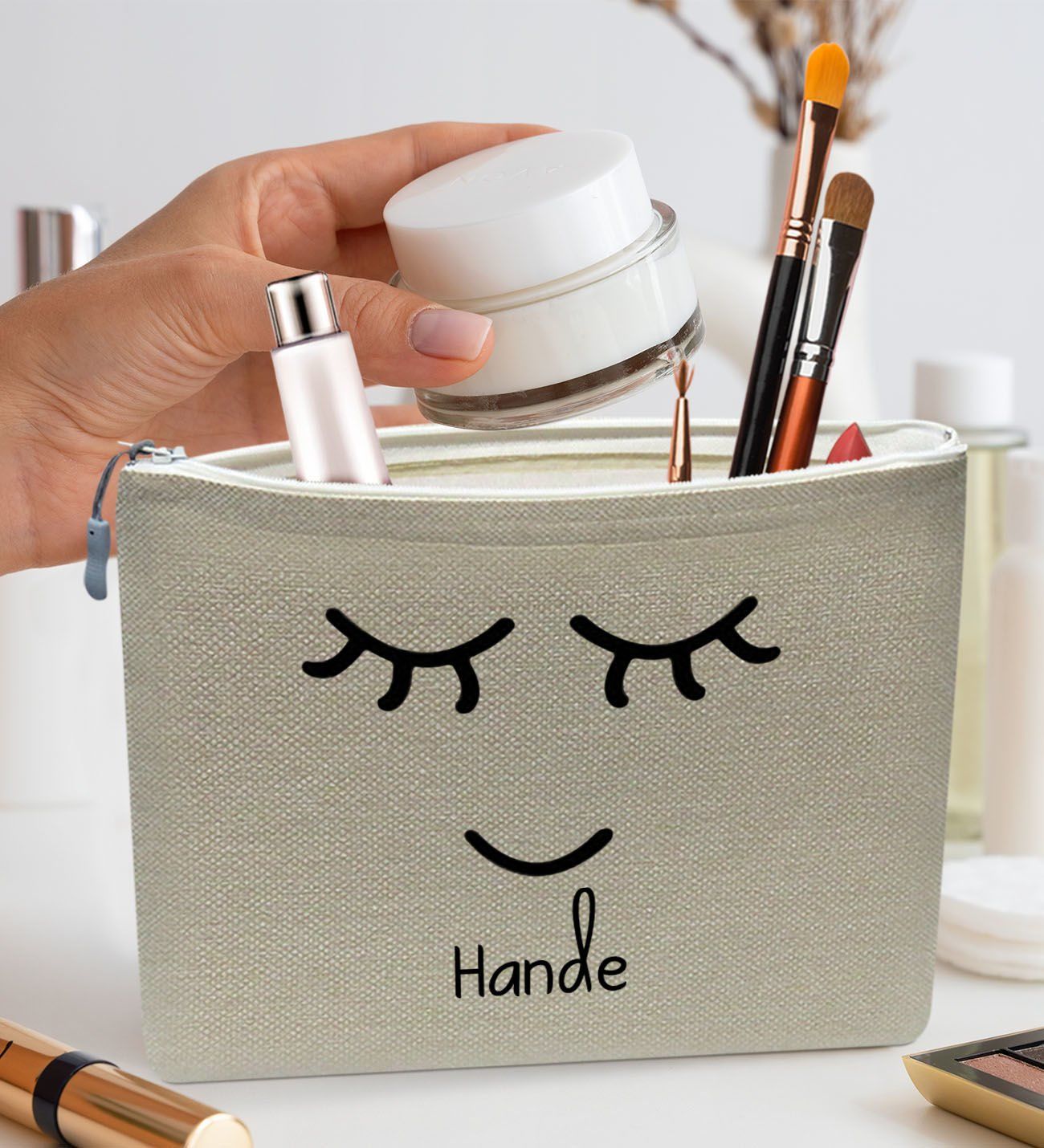 BK Gift Kişiye Özel Keten Makyaj Çantası, Sevgiliye Hediye, Arkadaşa Hediye, Sevgililer Günü Hediyesi, Doğum Günü Hediyesi-12