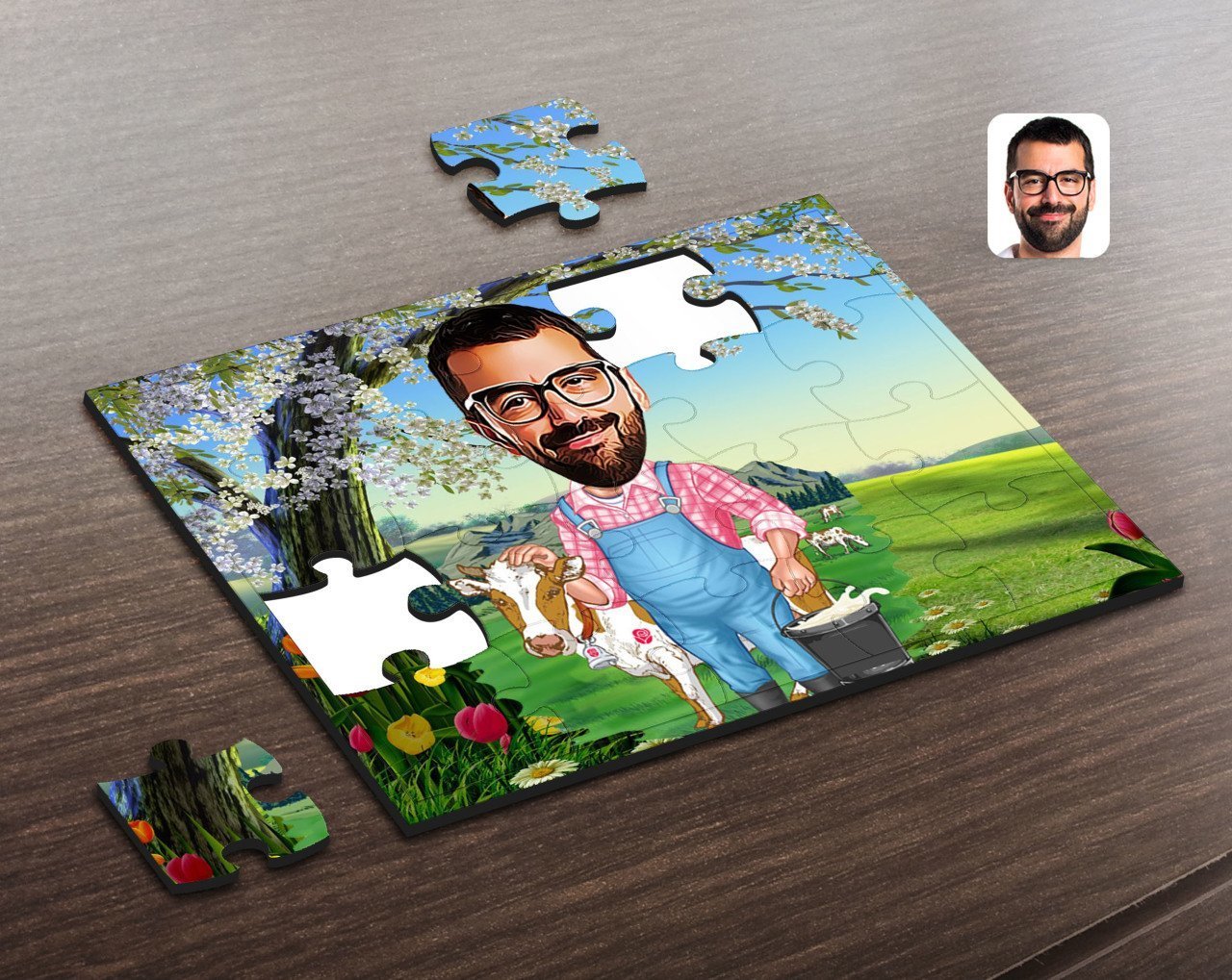 Kişiye Özel Çiftçi Karikatürlü Ahşap Puzzle-1