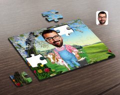 Kişiye Özel Çiftçi Karikatürlü Ahşap Puzzle-1