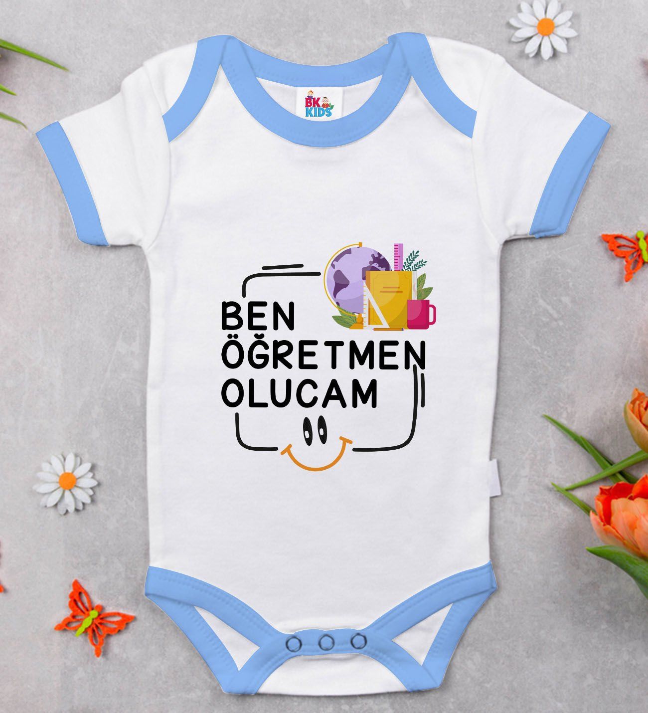 BK Kids Öğretmen Olucam Tasarımlı Mavi Bebek Body Zıbın-1