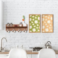 BK Home Doğal Ahşap Raflı Dekoratif Fincan Askılığı ve 2’li Mutfak Konseptli Ahşap Tablo-3